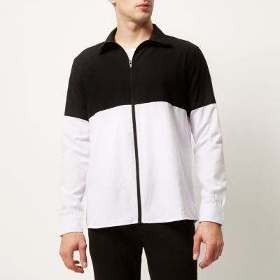 Black Antioch block zip-up shirt